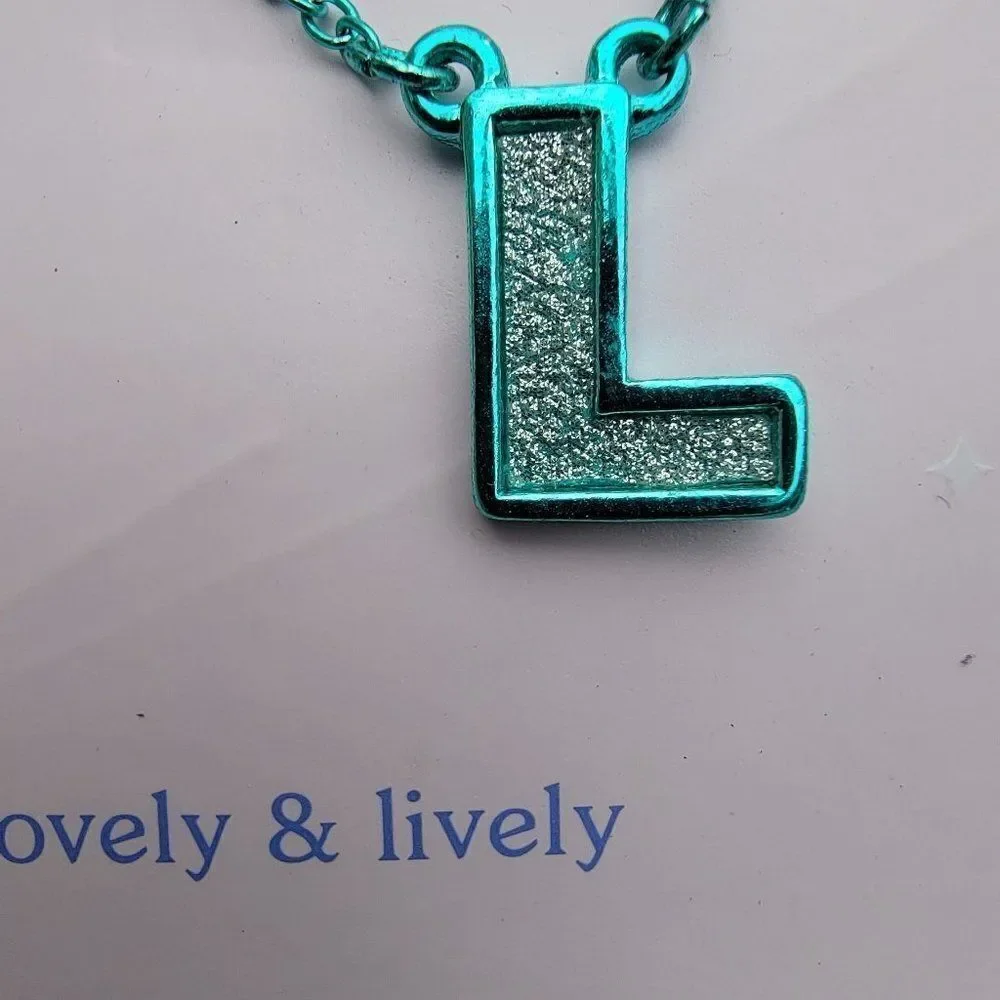 Lovely & Lively Womens Teal Glitter Fashion Necklace L Letter Locket OS